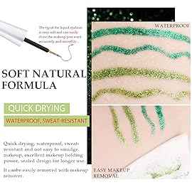 evpct 2Pcs Dark Light Emerald Green Glitter Liquid Eyeliner Makeup Sets Green Glitter Metallic Shimmer Eye Liner Pencil Liquid Eyeshadow for Women delineador con glitter de colores para ojos colores