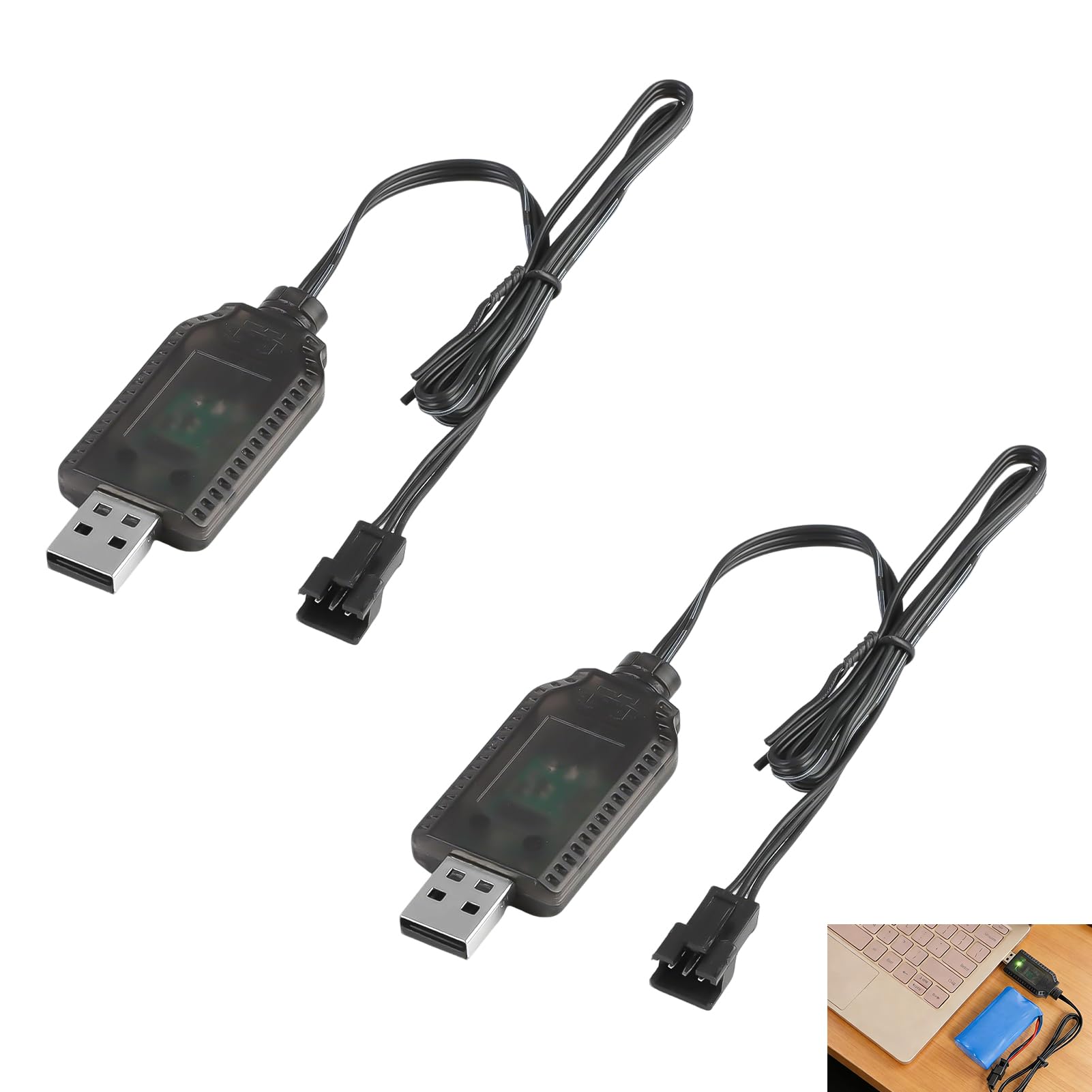 2 PCS 7.4V USB Charger Cable, RC Car USB Charger 1000mA Fast Charging for Car Plane Tank Boat Toys LiPo with 3 Pin SM3P Plug Protection Charging Cable for 7.4V Lithium Remote Control Toy Accessories