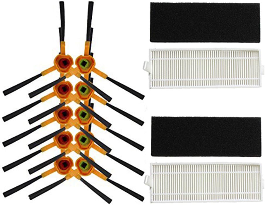 2 HEPA Filters & 5 Red and Green Side Brushes Durable Cleaning Brush for Ecovacs Deebot DT85 DT83 DM81 Robotic Washable Home Cleaning Brush Vacuum Cleaner Parts