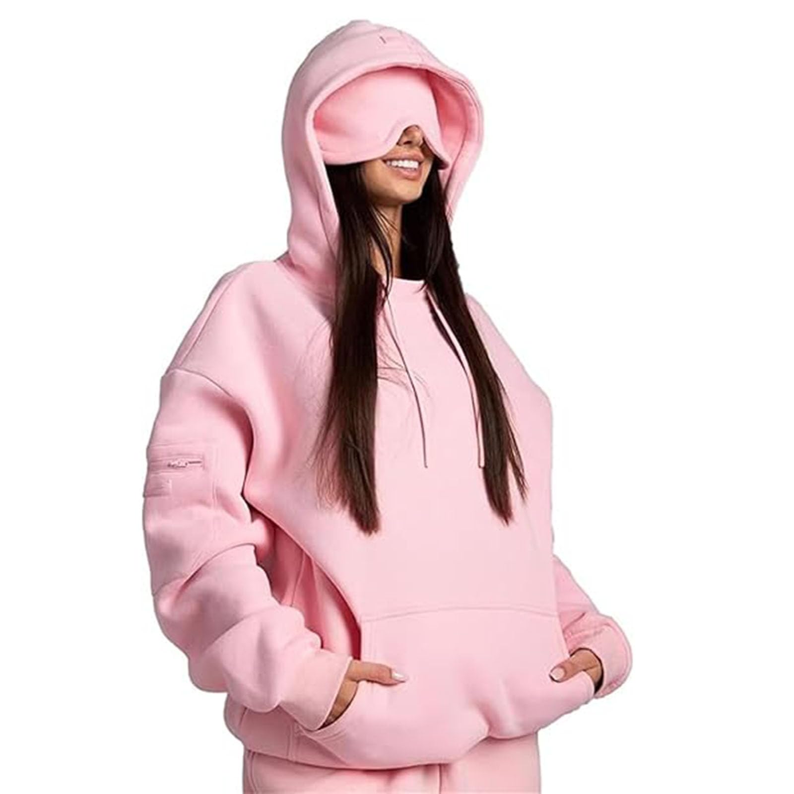 Bluza z kapturem z wbudowaną maską na oczy, Comfrt Airplane Mode Travel Hoodie z ukrytymi kieszeniami, moda damska z ukrytymi kieszeniami bluza sweter