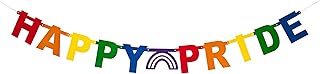 Happy Pride Banner – Rainbow Party Decorations for LGBT, Pride Month Party – Rainbow Pride Decorations for Home, Office, Outdoor – Vibrant Pride Colors – Rainbow Banner with Gold String