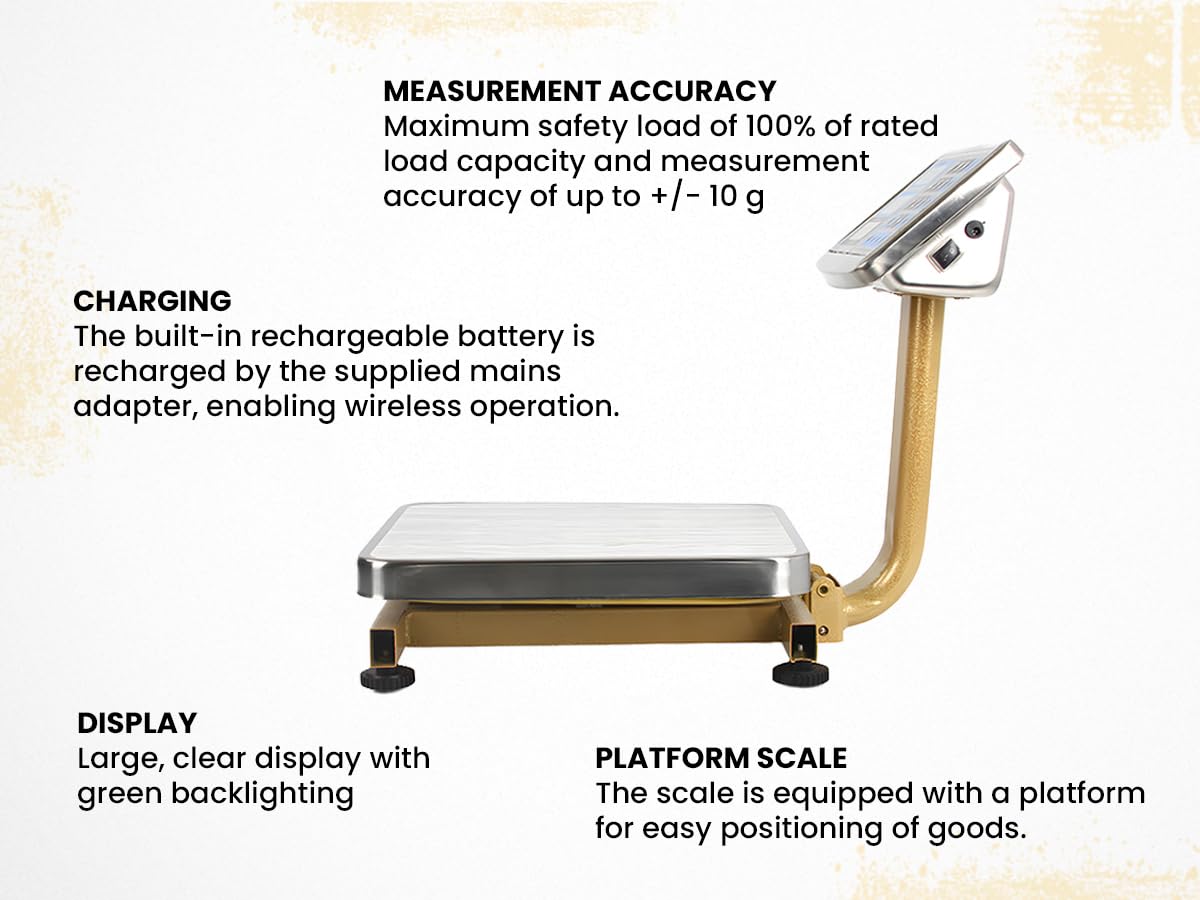 Bilancia a Piattaforma, Digitale Industriale Pieghevole, 60 kg, 130 lb, Precisione di Misurazione +/- 10 g, Batteria Integrata, Supporto Pieghevole, Modalità Standby, HDWR wagPRO-P60