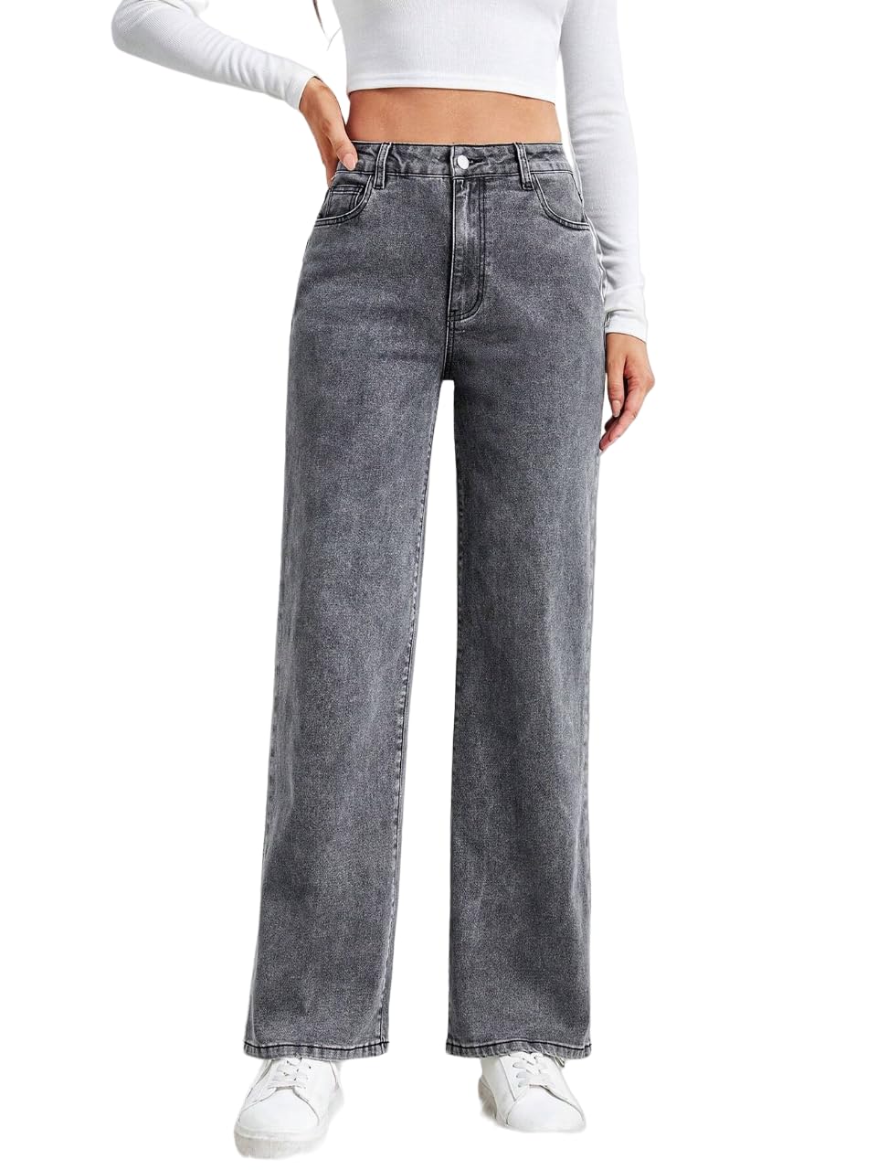 dockstreet Mid Rise, Wide Leg, Light wash, Baggy fit, Korean Style Jeans for Women with Buttoned closureMTHCH2102JNSWidlegRizJNSDarkGrey 32||Jeans||-picture-38