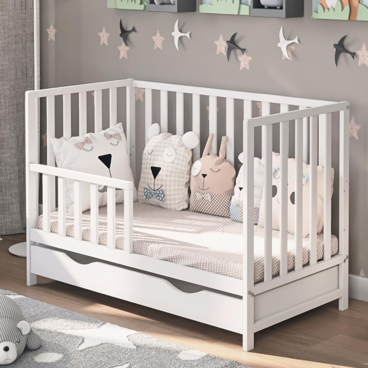 Generico Letto per bambini Lulu con materasso cassetto e kit di conversione 120x60 cm – cresce insieme al vostro bambino