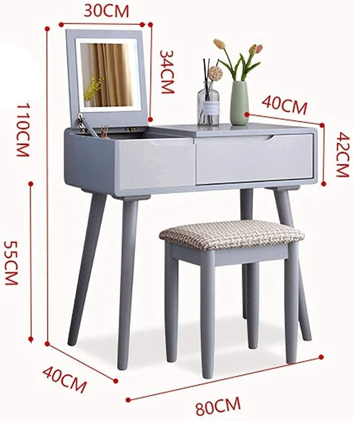 Vanities Vanity Benches Set Makeup Table with Mirrors Stool Bedroom Wood Dressing Table with Drawers Storage Compartment