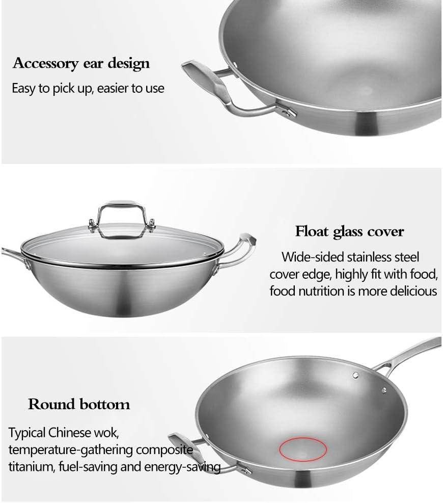 Uncoated Titanium Frying Pan, Healthy and Less Oily Fume, Flat-Bottomed Frying Pan, Induction Cooker, Gas Universal Anti-Corrosion, Non-Rusting Non-Stick Pan,32cm