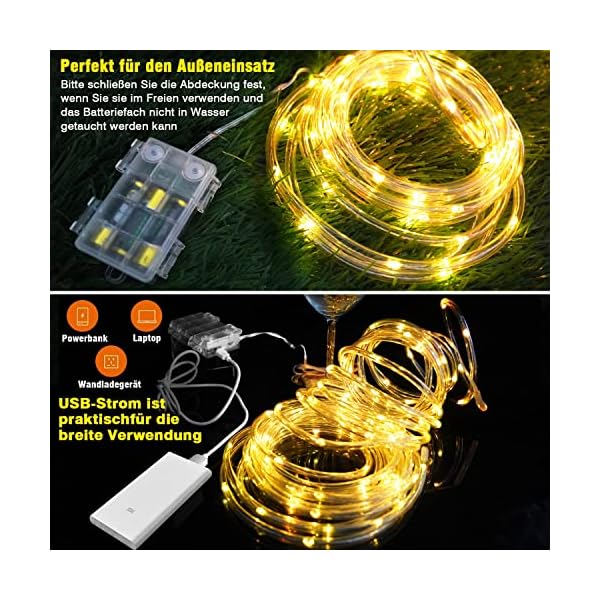 10M LED Schlauch Lichterkette Batterie Außen, USB Outdoor Lichterkette, Bunt Lichtschlauch Lichterkette, Balkon… – Bild 5