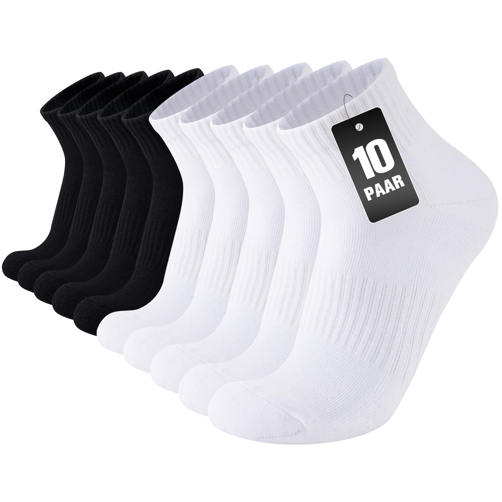 EconioSocken Sneaker Socken Herren Damen，Baumwolle Sportsocken Laufsocken, Atmungsaktive Quarter Kurze Socken，Halbsocken Gepolstert mit Frotteesohle 6/10 Paar