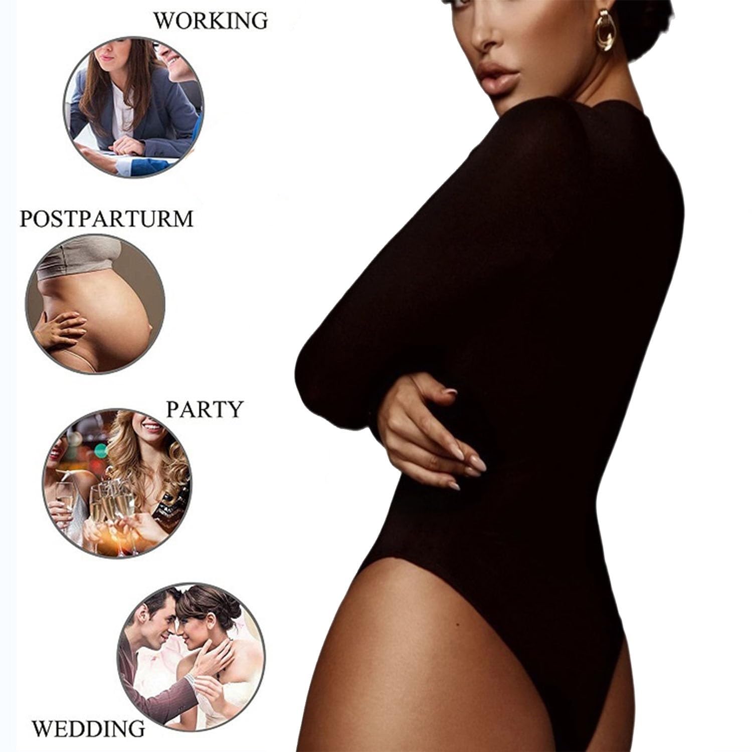 MOCHAMIK Odzież modelująca dla kobiet Stringi wyszczuplają brzuch, podstawowe body z okrągłym dekoltem i długim rękawem, modny top zimowy