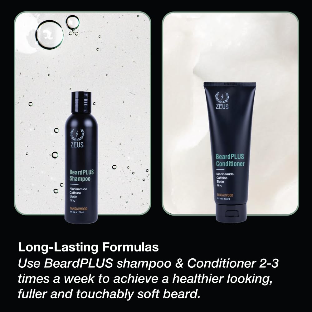 ZEUS BeardPLUS Shampoo & Conditioner Set, Hair Growth Treatment for Men