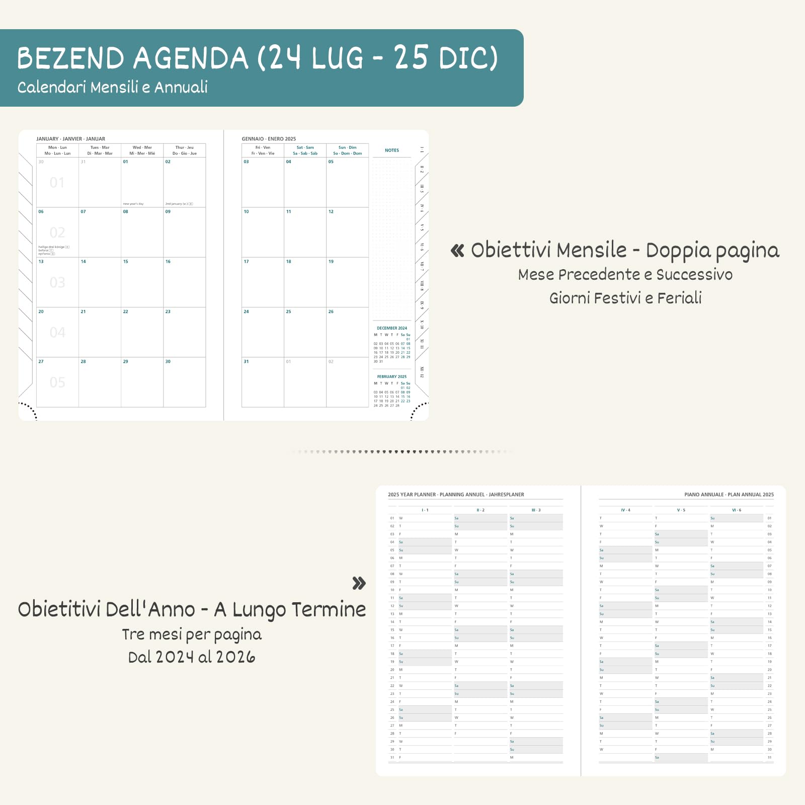 Agenda Settimanale 2024-2025 A5 Arancione - 18 Mesi Da Luglio 2024 A Dicembre 2025