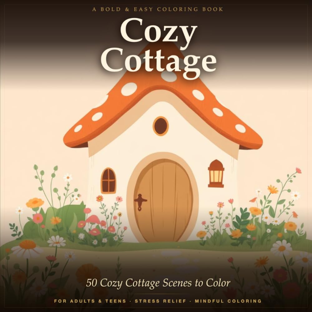 Cozy Cottage Bold and Easy Coloring Book: Simple, Large-Print Cottagecore Designs for Adults & Seniors — Mushroom Cottages, Wildflower Gardens & Country Kitchens for Relaxation