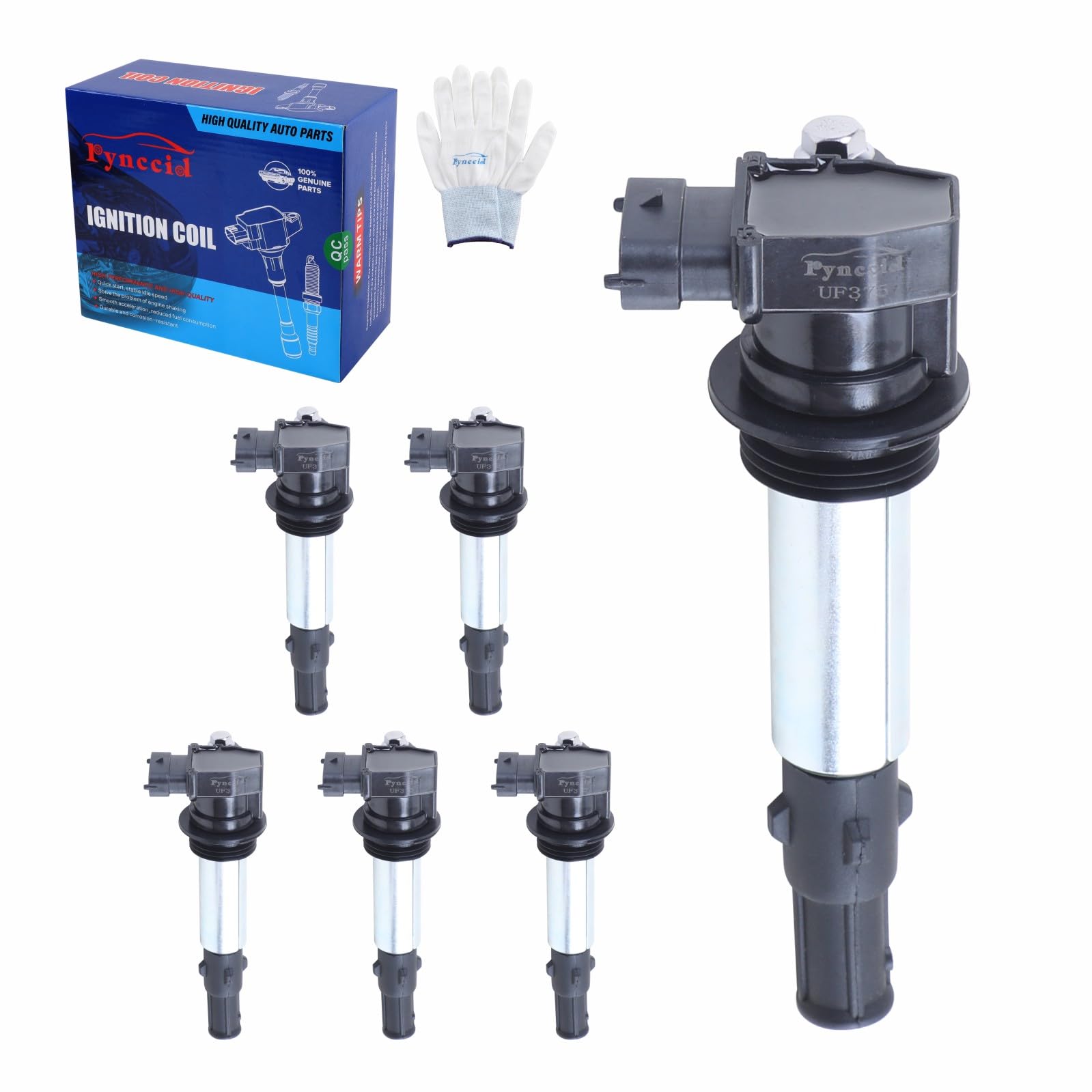 UF375 High-Performance Ignition Coils & Iridium Spark Plugs Set of 6 for 3.6L V6 2004-2009 Cadillac CTS STS SRX Buick Allure LaCrosse Rendezvous Chevy Traverse GMC Acadia (UF375)