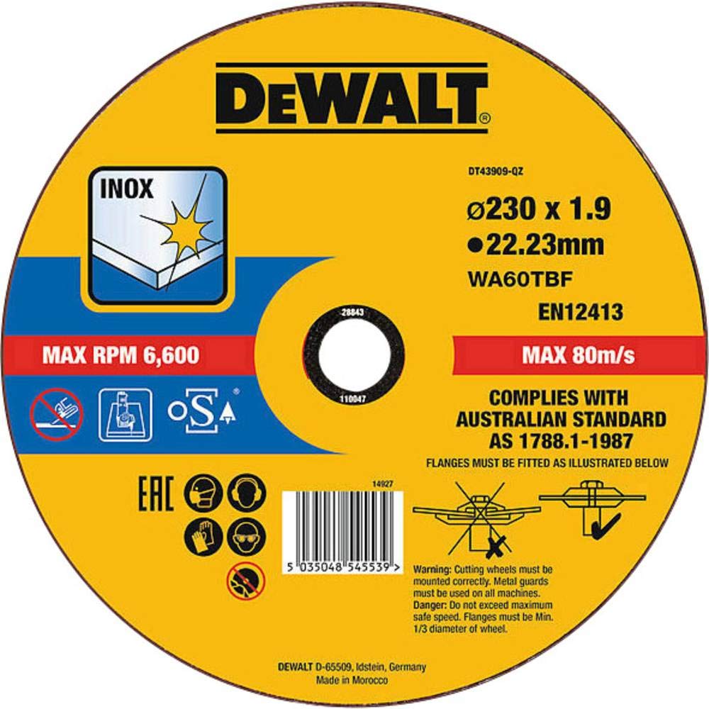 Dewalt Extreme Long Life INOX Stainless Steel Cutting Disc 230mm 1.9mm Pack of 1