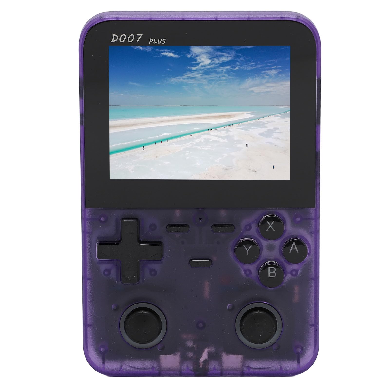 Generic Retro Handheld Console, 64 GB Mała Karta Pamięci Dual Joystick Handheld Console IPS Wyświetlacz do Podróży (Przezroczysty Fioletowy)