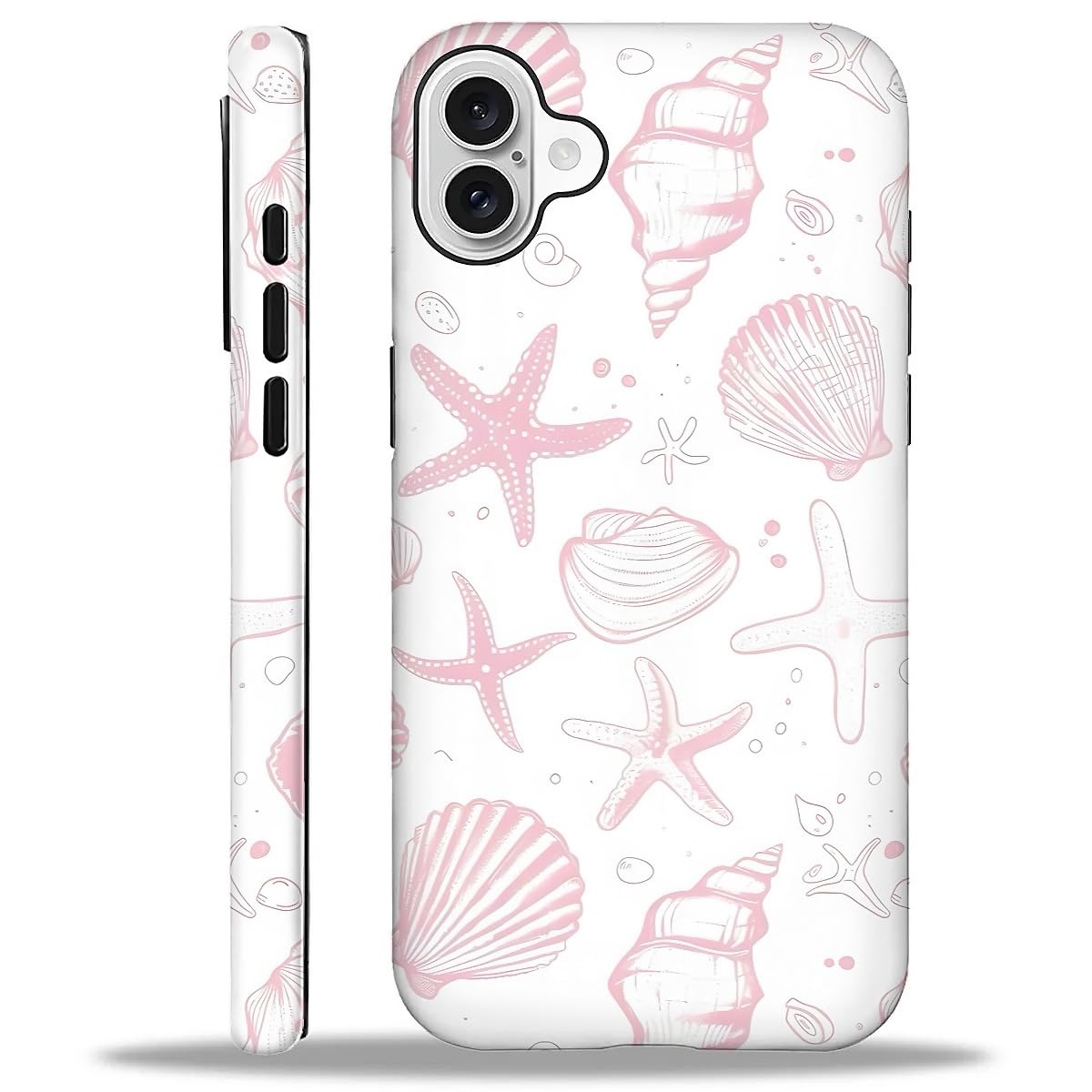 ZHEGAILIAN Case Compatible with iPhone 16, Cute Light Pink Shells Design Phone Case, Matte Mixed Double-Layer Hard Shell+Soft Silicone TPU Shock