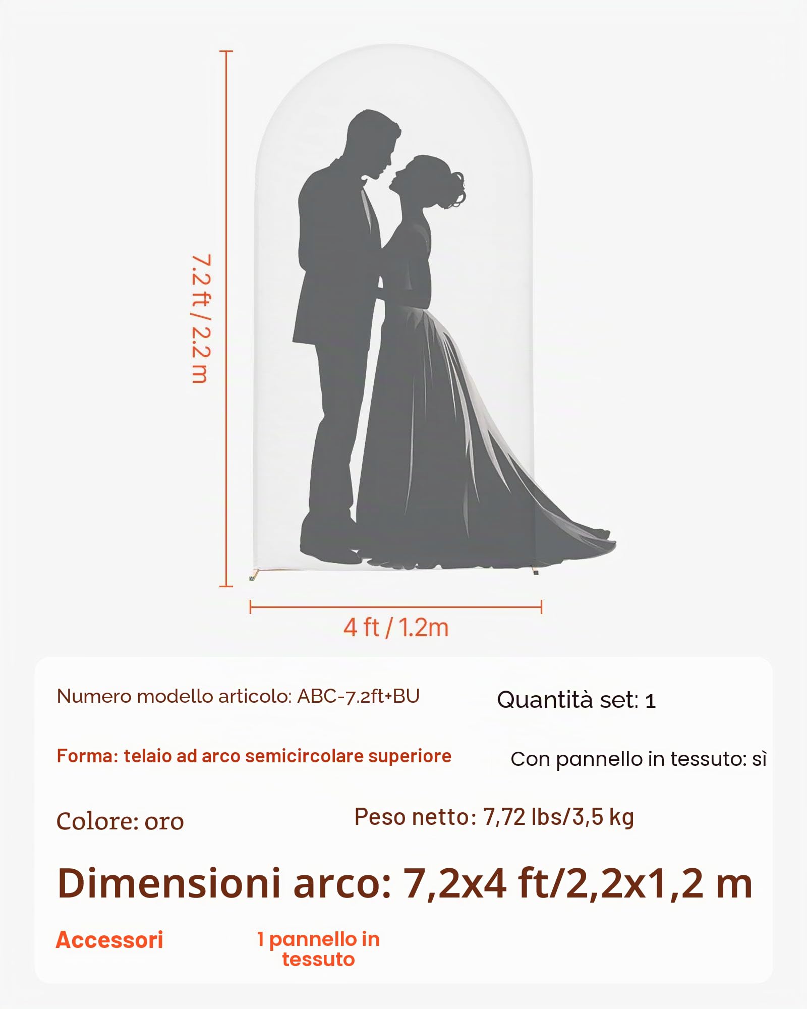 VEVOR Supporto per Fondale ad Arco 2,2 x 1,2 m, Struttura Stabile, Facile da Montare, Set di Fondali ad Arco per Feste con Copertura per Matrimoni, Feste di Compleanno, Decorazioni per Cerimonie