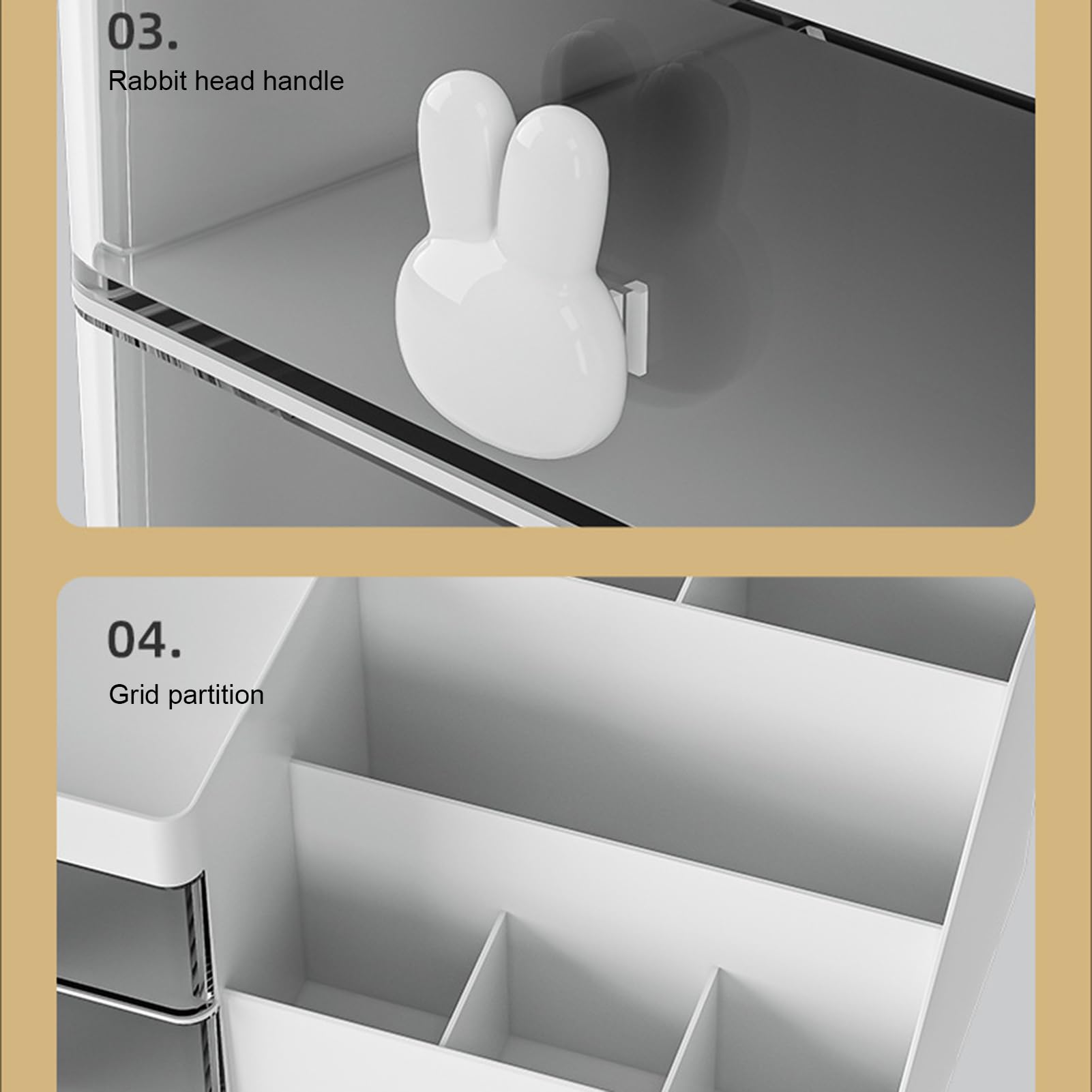 Generico Stationary Organizer - Makeup Organizer Drawers, Multiple Compartment Desktop, Rabbit Handle Double Layer Drawer Box, Desk Stationery Storage Box For Pencil Pen | Office Supply Organizers