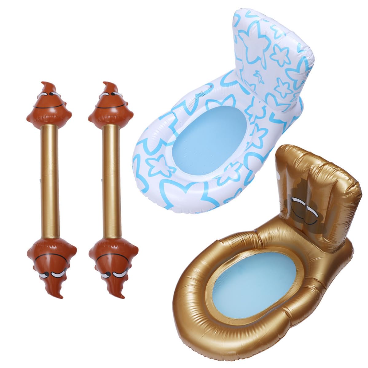 Aufblasbarer Schwimmring Toilettenform 1 Stück PVC für Damen und Herren | Weiß und Gold, Leicht Luftaufblasbar, Kreatives Design für Pool Party und Feiertage