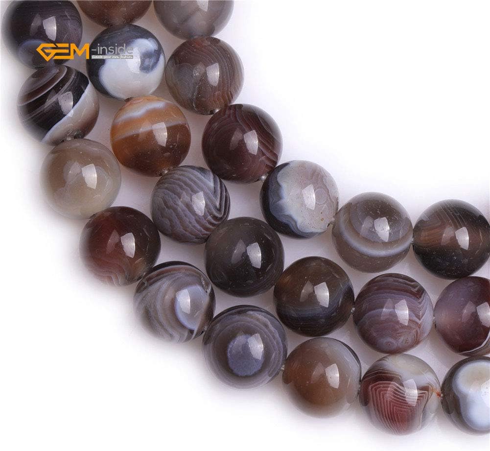 GEM-Inside 12mm Natural Onyx Botswana Agate Stone Round Semi Precious Chakras Big Hole Beads for Jewelry Making DIY Handmade Craft Supplies 15"