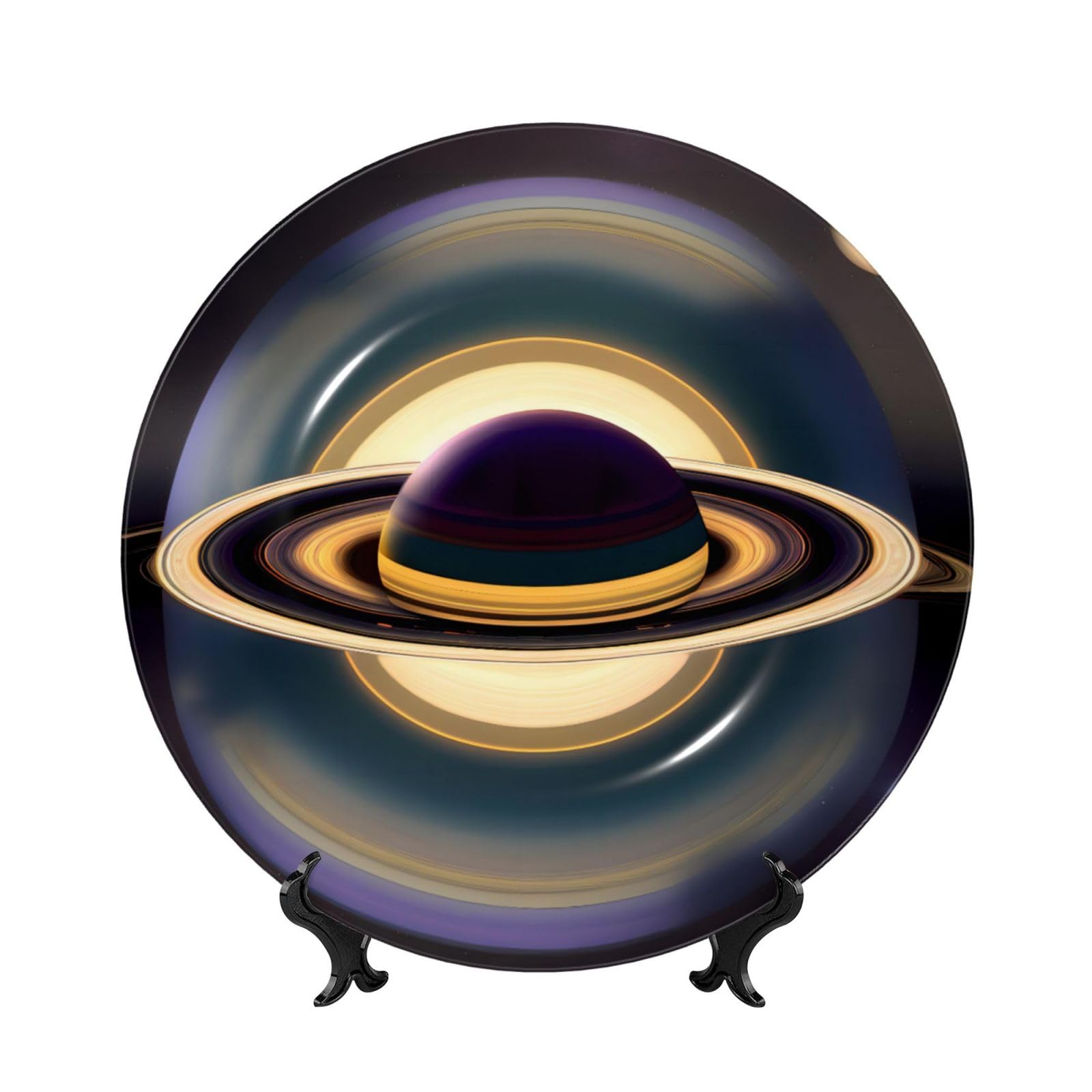 SXZVVBN Beautiful Saturn Bone China Decorative Plate Art with Stand Removable Adhesive Hanging for Home Office 7in
