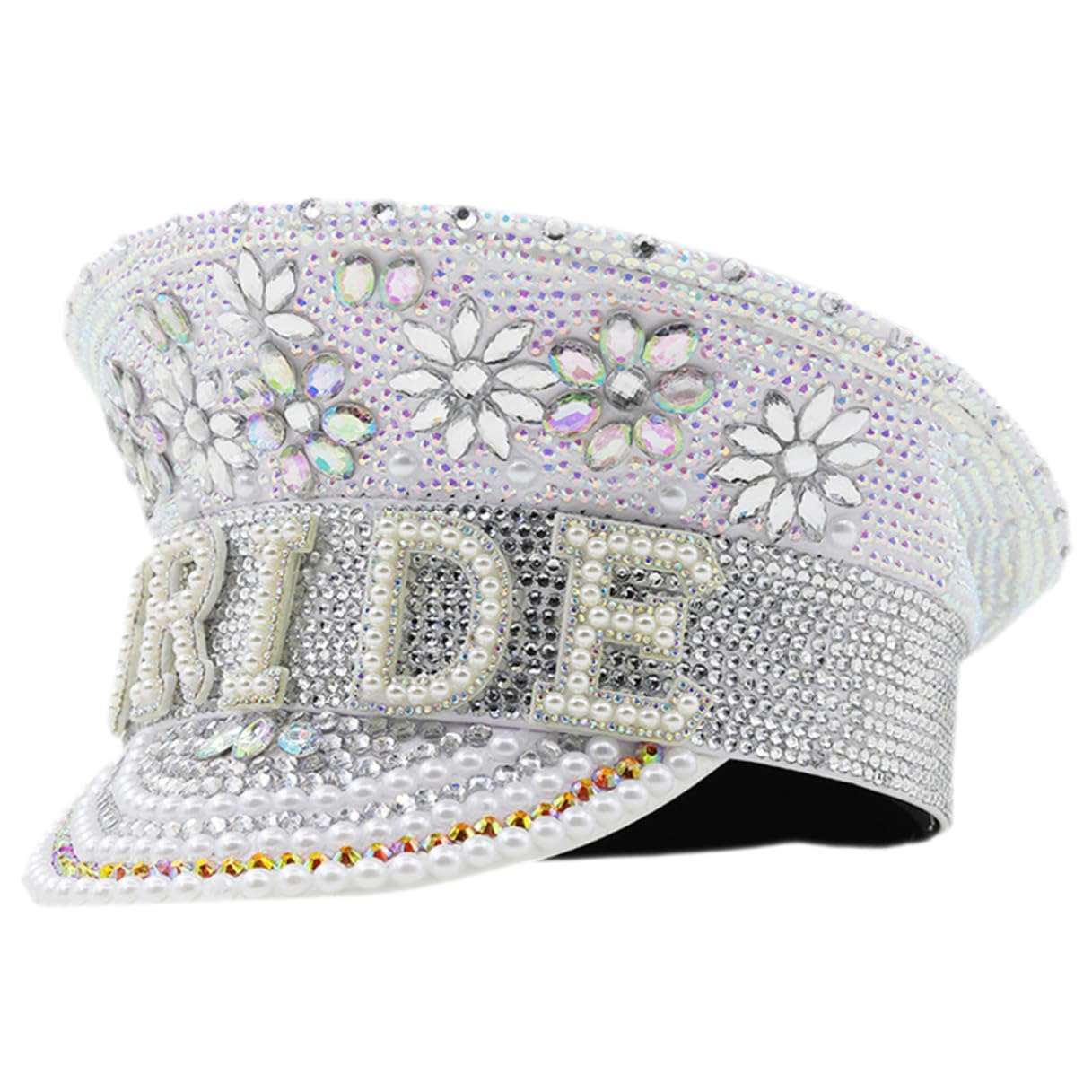 Tofficu Sombrero Cómodo y Brillante de de Novia Blanco Gemas de Imitación para Despedida de Soltera y Obsequios