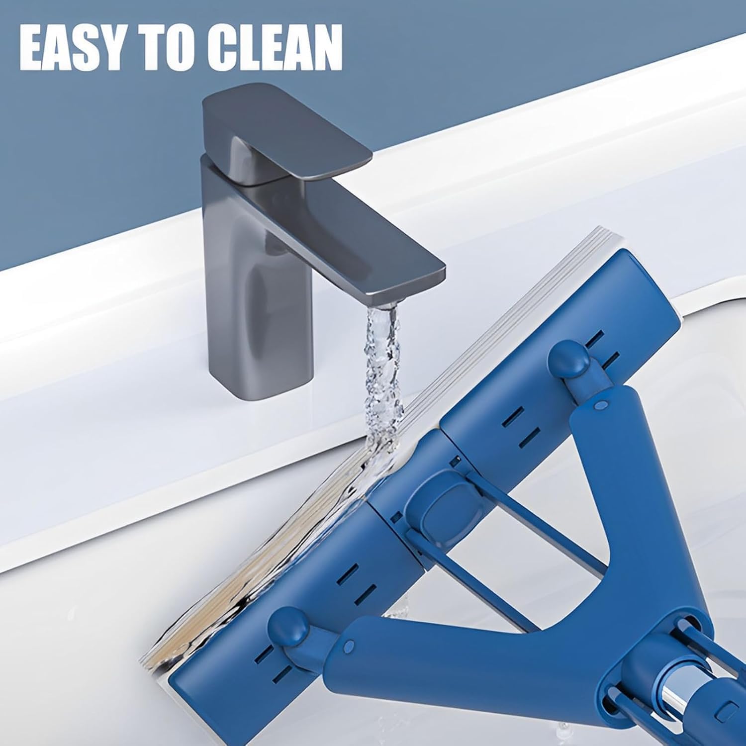 Mop,Floor Mop,Mop and Bucket Set,Spin Mop,Wall Mop,Sponge Mop Absorbent Roller Foam Mop with,Self Wringing Mop Adjustable Cleaning Wet Mop for Hardwood Tile Kitchen Bathroom(Blue)