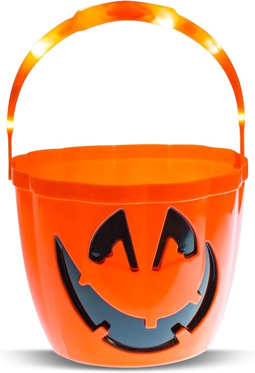Light Up Halloween Bucket Led Pumpkin Buckets with Handle, Large