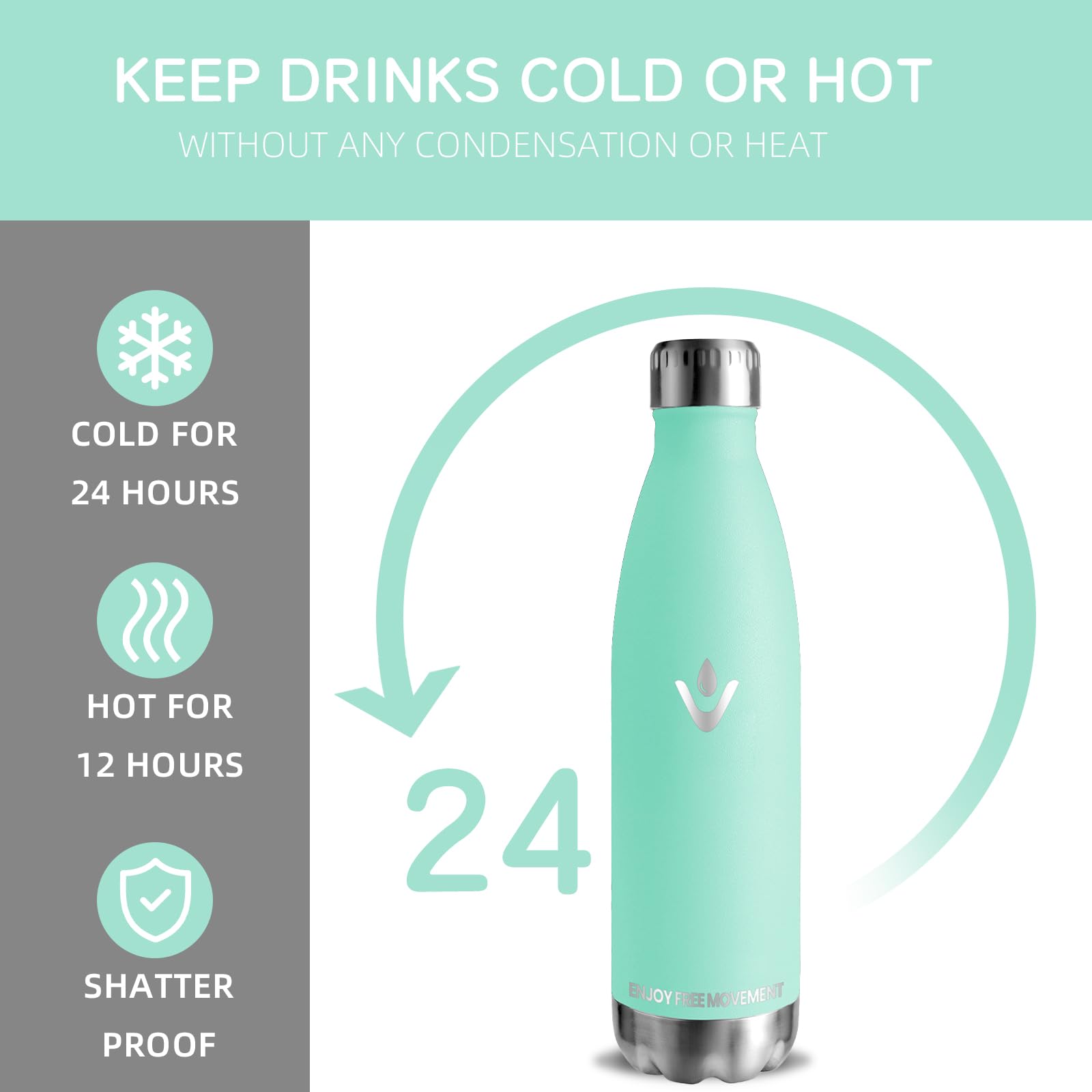 Borraccia- 750 ml- Borraccia Termica, Senza BPA, Borraccia Acciaio Inox, Senza Perdite, Borracce Termiche, Acciaio Inossidabile 18/8, Borraccia Metallo, Facile da Trasportare, per Fitness, Campeggio