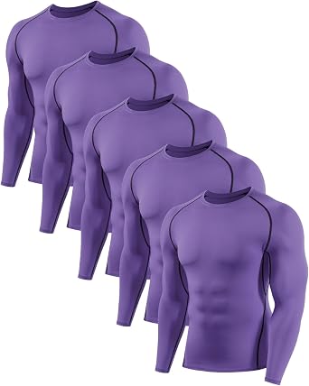 5,6 Pack Mens Compression Shirts Long Sleeve Rash Guard Workout Undershirt Base Layer Athletic Shirt
