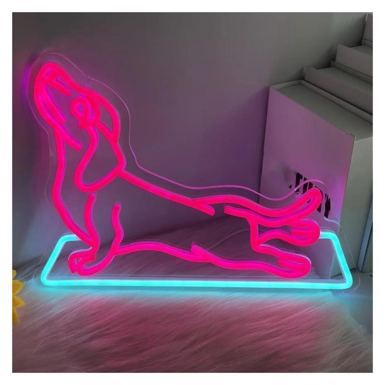 LEMST Sign Lamp Puppy Yoga Neon, Suitable for Pet Shops, Yoga Studios and Home Decor, USB Powered, Dimmable Switch 29.2x39cm