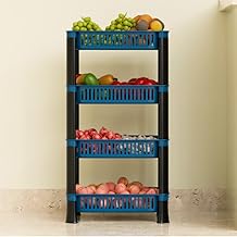 Multipurpose Plastic Tiered Shelf Countertop Storage Rack, Onion Potato Sabji Basket for Kitchen and Home (4 Layer, Navy Blue)