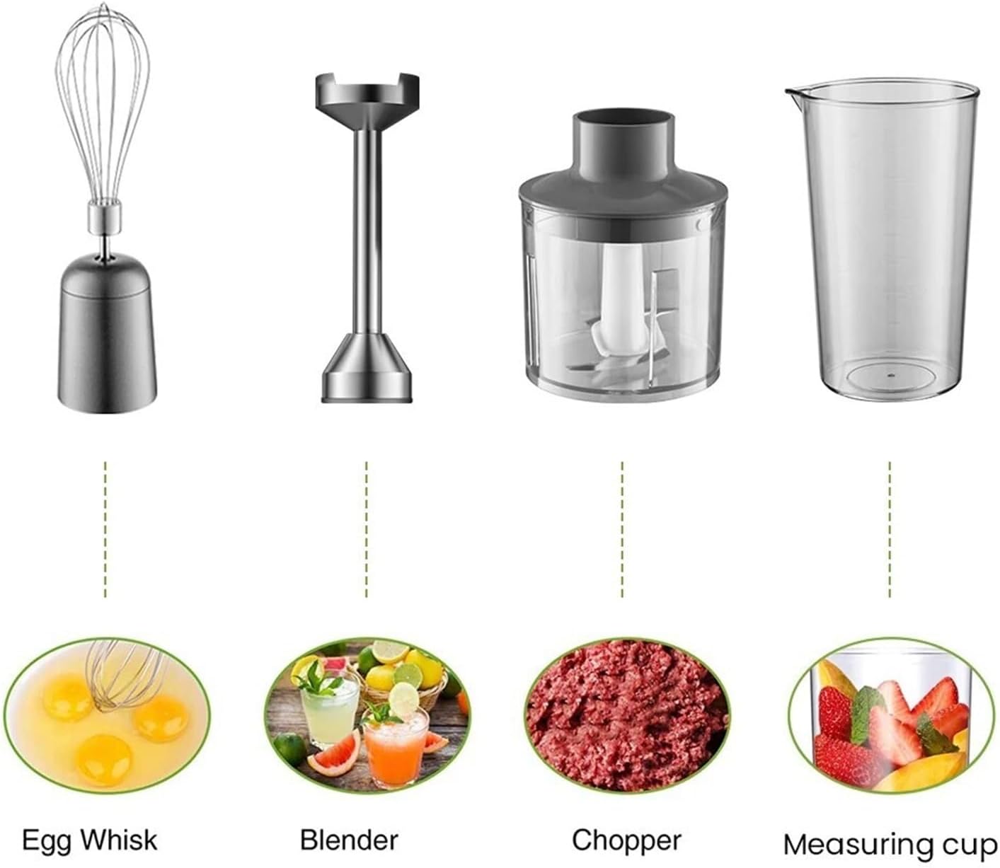 1000W Powerful 4-in-1 Hand Immersion Blender, Stainless Steel Stick Food Mixer with 700ml Mixing Beaker, 500ml Processor & Whisk for Smoothies, Soups, Puree(UK PLUG_FOUR IN ONE)