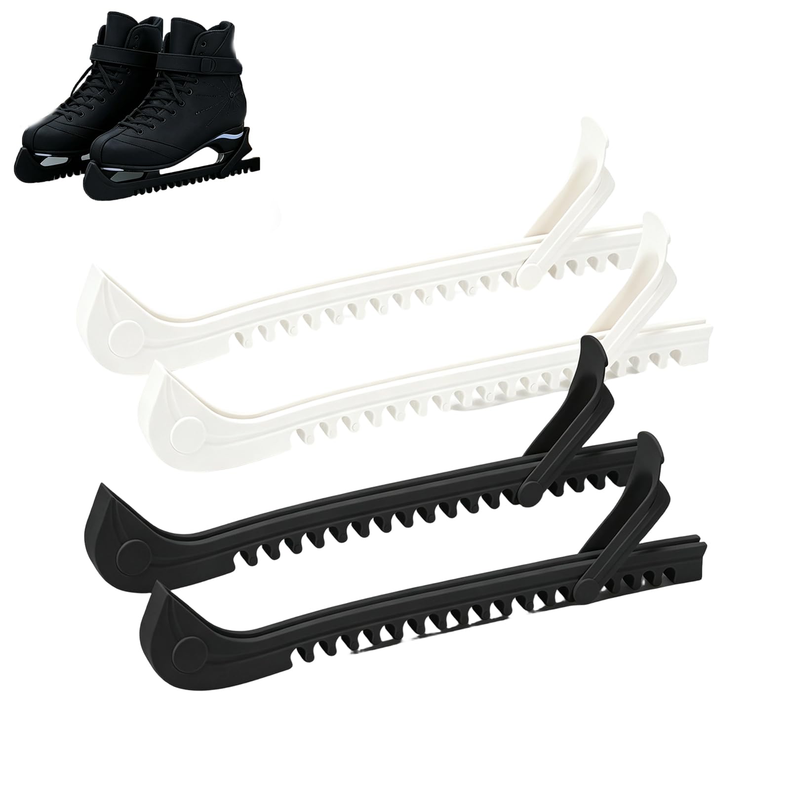 XZSKD 2 PCS Ice Skate Guards, Hard Blade Protectors, Hard Material, Adjustable Buckle, 8mm Deep Notches, Drainage Holes, Black & White