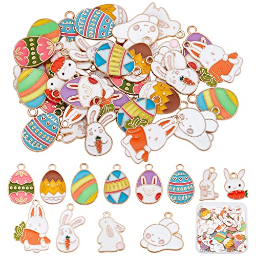 SUNNYCLUE 1 Box 48Pcs 12 Styles Easter Egg Charms Bunny Charms Bulk Enamel Rabbit Carrot Charm Cartoon Animals Charm for Jewellery Making Charms Bracelet Necklace Earring Women DIY Crafts Supply