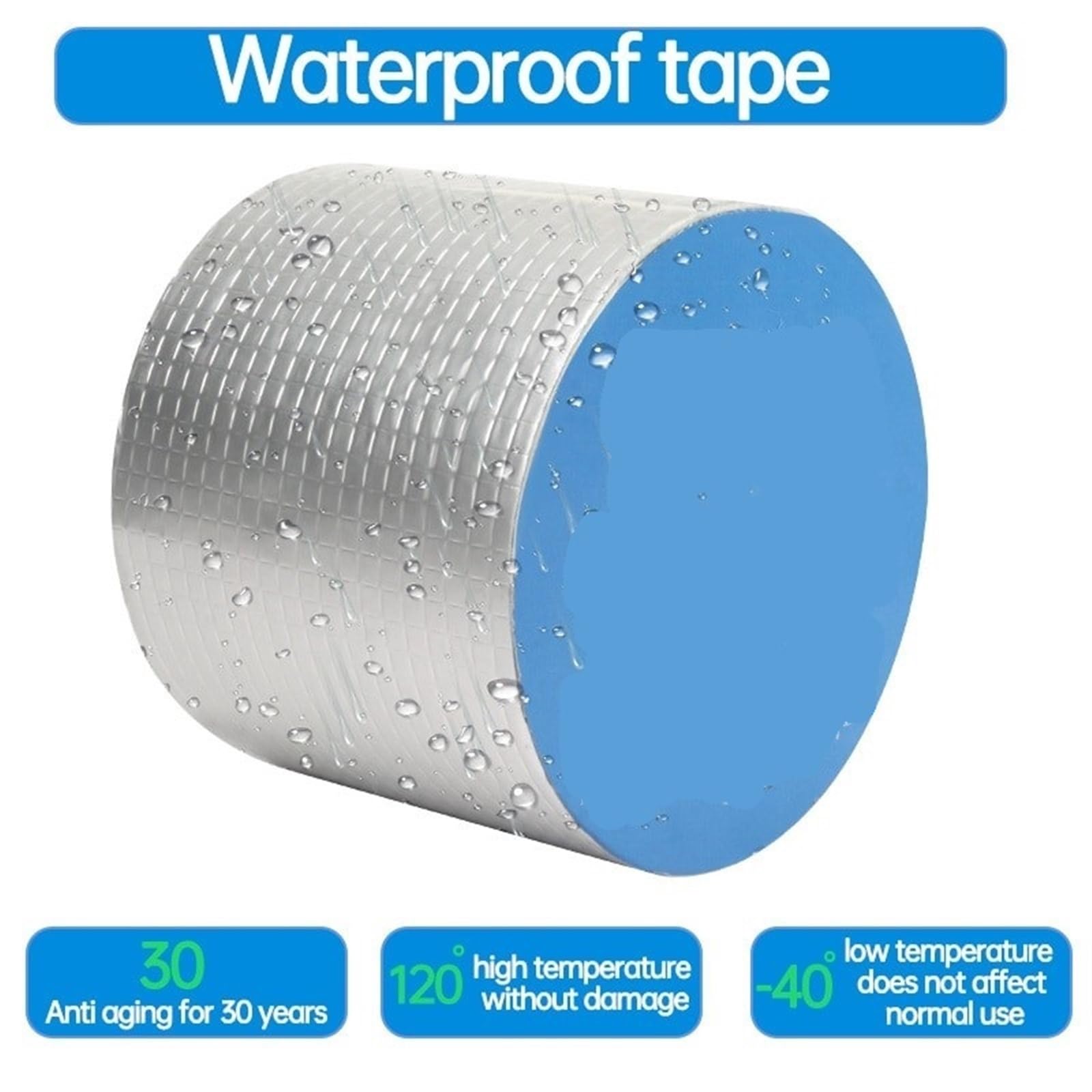Cinta de Butilo Cinta de goma de butilo de papel de aluminio, cinta adhesiva for reparación de fugas de tuberías de techo, resistente al agua, antifugas, resistente al agua(Color:15cmx5 Meters)