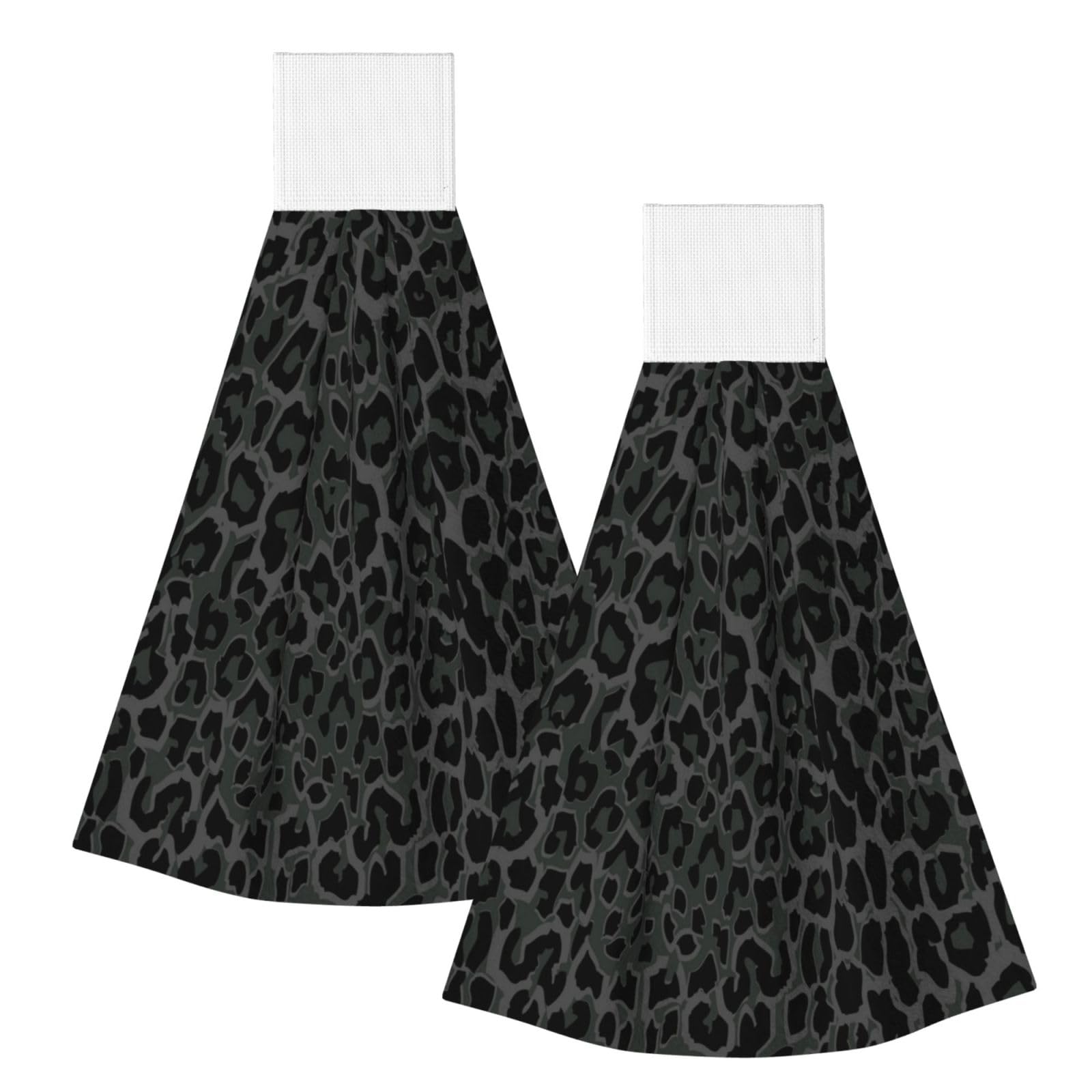 DOPKLNA Seamless Black Leopard Print, 2 Pcs Hanging Coral Fiber Hand Towels for Bathroom, Absorbent Kitchen Towels