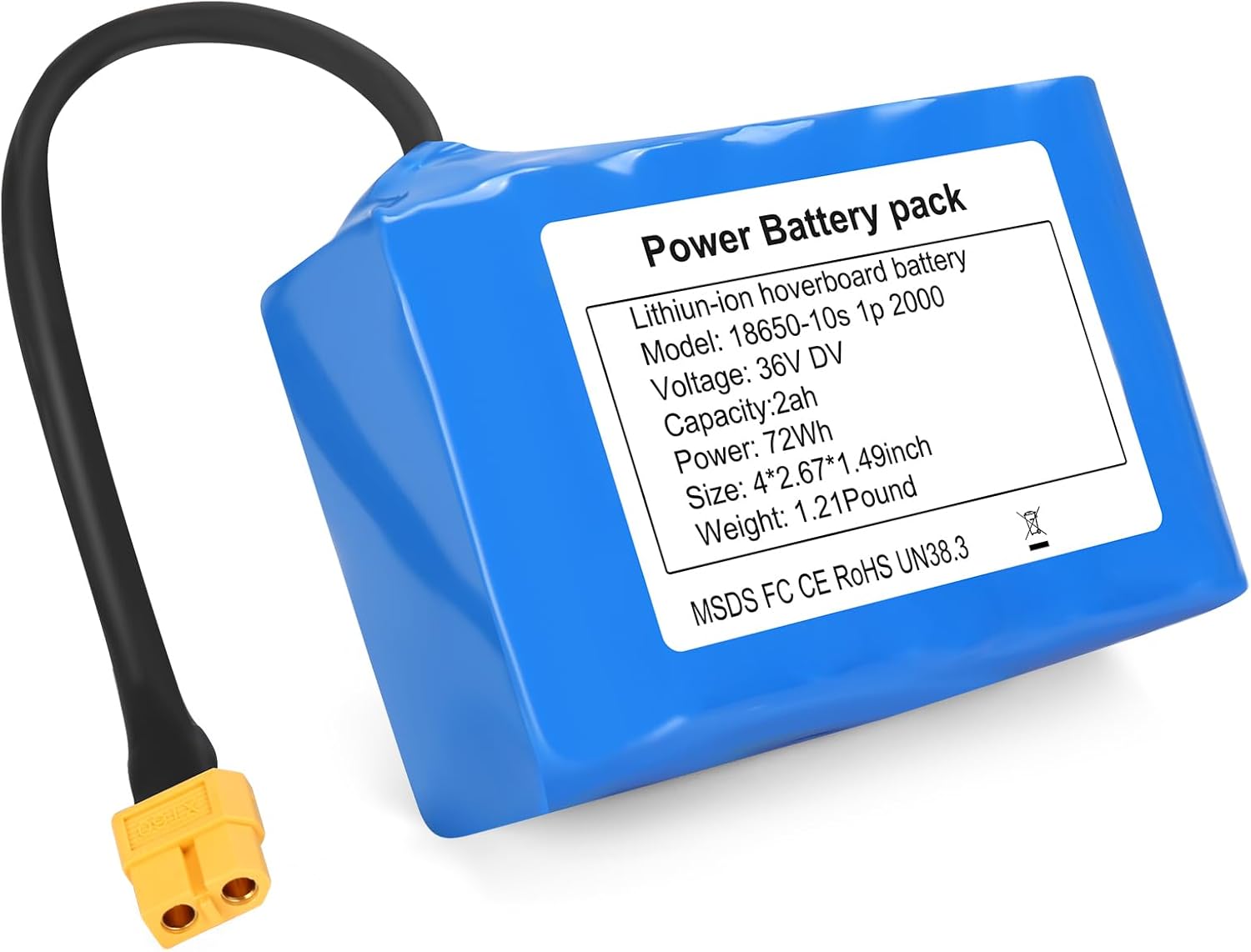 36V 72Wh Hoverboard 10s1p 2000mAh replacement battery, 4 "L X2.67 W X1.49 h 2 61ZudId+VZL. AC SL1500