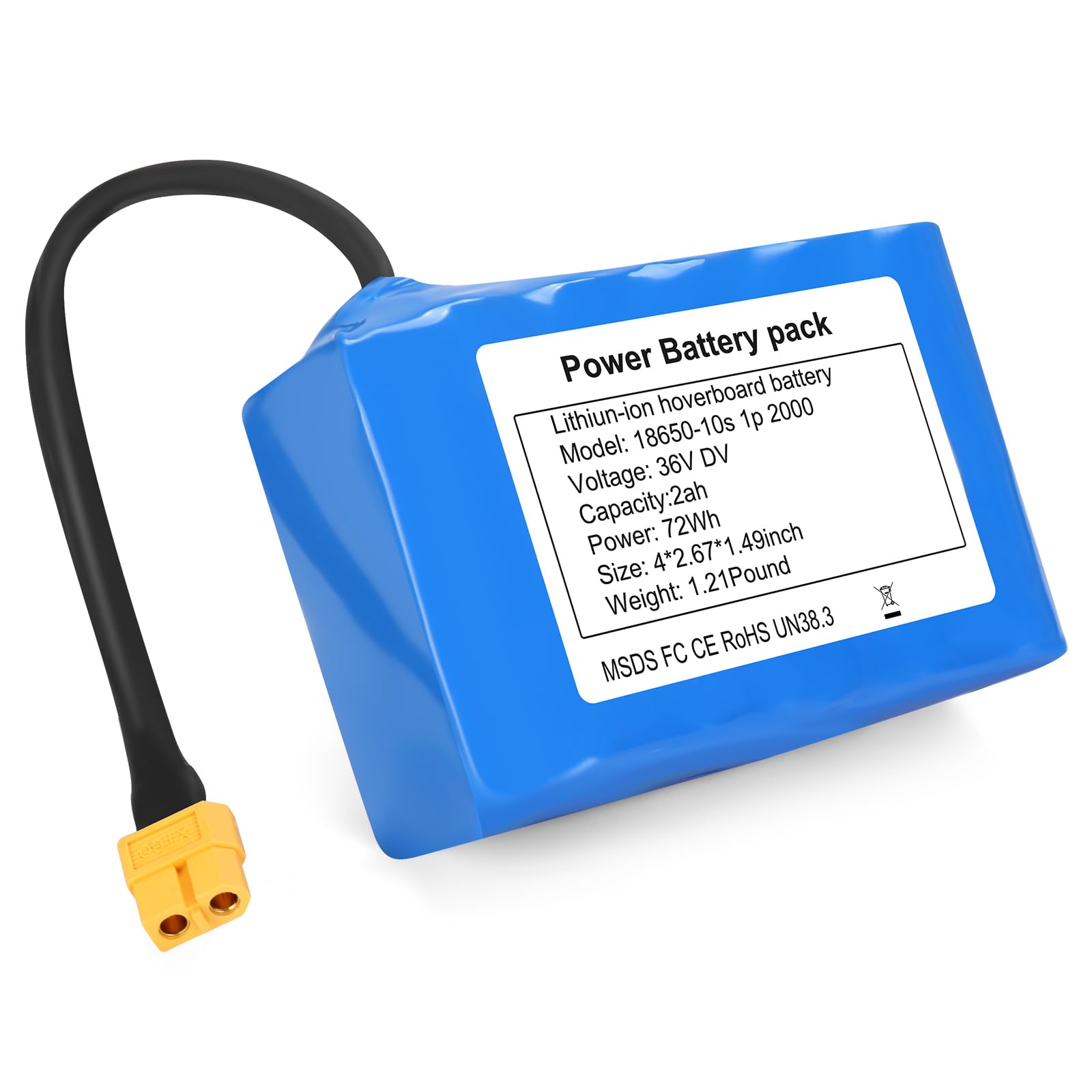 HaiNXC 1 Pack 2000mAH 36V Replacement Battery Upgrade Li-ion Battery with XT60 Plug Configuration