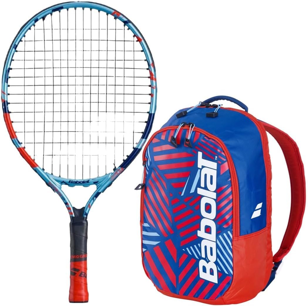 Ballfighter Jr 17 Inch Tennis Racquet (Blue/Red) Bundled with a Jr Backpack (Add Optional…