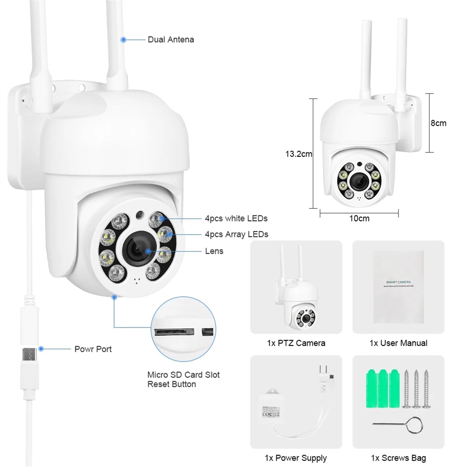 4MP HD zewnętrzna kamera wodoodporna kamera PTZ IP 5X Zoom cyfrowy 1080P kamera monitorująca CCTV Ai automatyczne śledzenie(4MP Add 64G Card)
