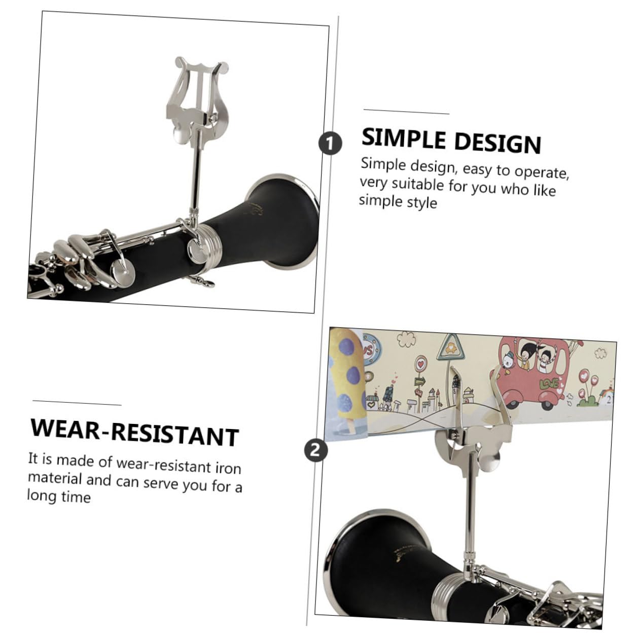 TOYANDONA Porta Spartiti Musicali per Clarinetto in Ferro, Clip Leggera e Portatile Design Semplice