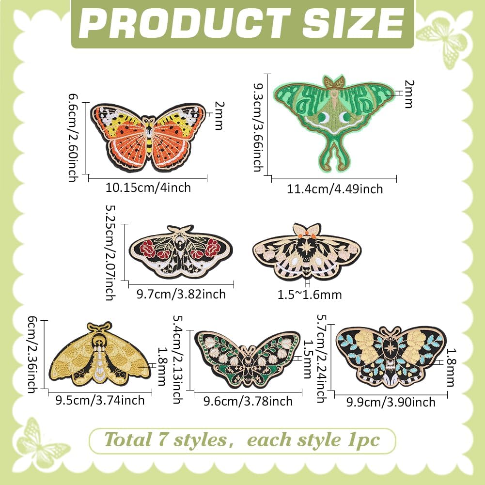PH PandaHall 7 Styles Butterfly Moth Iron on Patches 7pcs Insect Embroidered Patch Butterfly Sew On Patches Delicate Embroidered Appliques for Hats Backpack Clothes Jeans Jackets DIY Crafts Repair