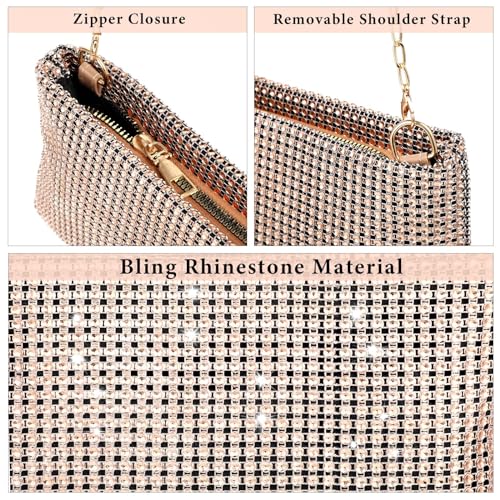 Giantree Frauen glänzend Abend Clutch Bag, Sparkly Abend Handtasche Kette Umhängetasche Lady Girl Party Bling Strass Handtasche für Prom Hochzeit Engagement Cocktail Party Bankett (Gold)