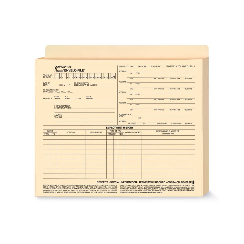ComplyRight Employee ENVELO-File Expandable | 9-1/2" x 11 3/4" x 1-1/2” | Recordkeeping Folders | 25 Pack