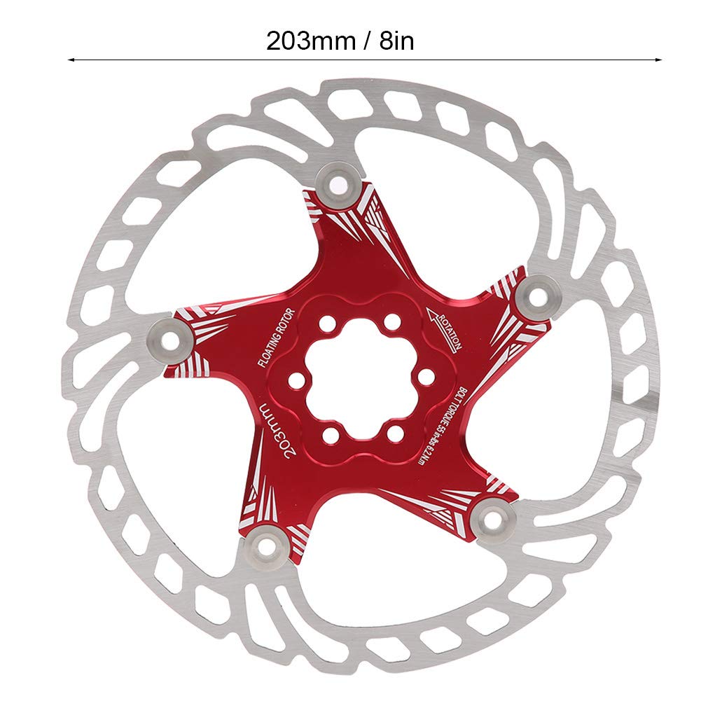 Niiyen 203mm Bike Disc Brake Rotor Brake Pad Disk Metal Mountain Bike Brake Disc Rotors Cycling Accessory with 5 Stud for BMX Bike (Red)