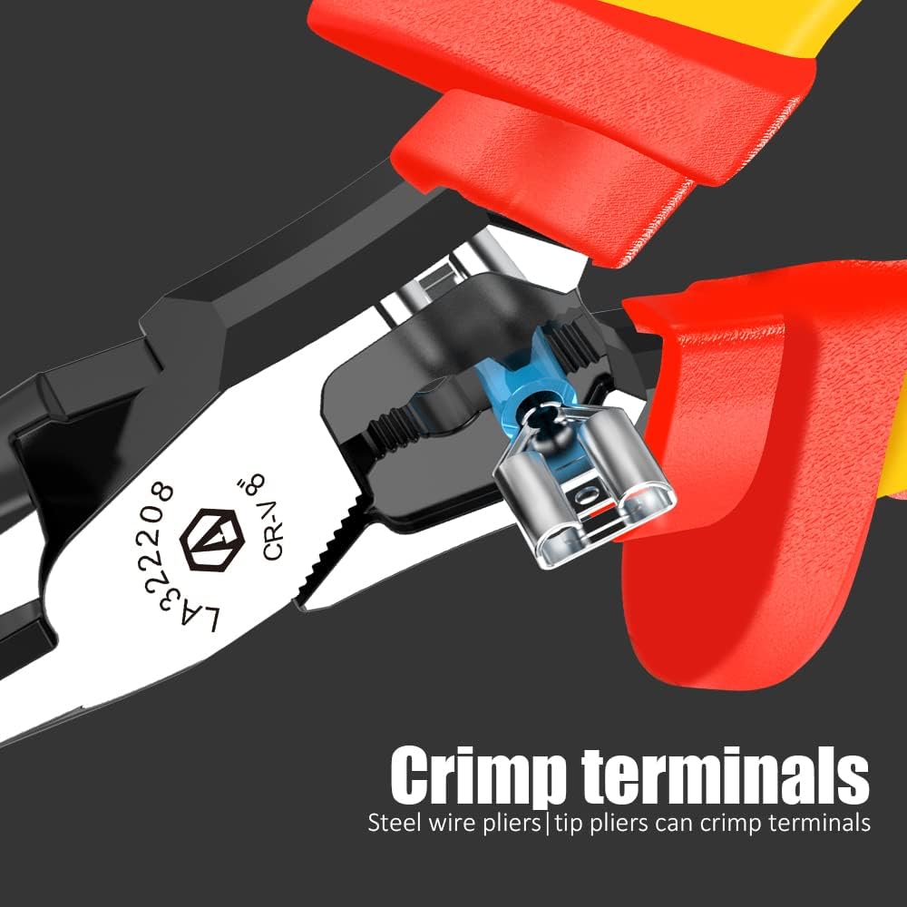 LAOA 1000V Insulated Multifunctional Pliers | Wire Cutter, Stripper, Crimper with 60CR-V Steel Heavy Duty Electrician Tool for Auto Repair, Electronics & Tight Spaces