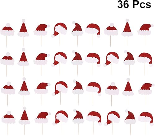 Miniatura 2 de Amosfun 36 piezas de sombrero de Navidad con purpurina para pasteles, sombrero de Papá Noel, inserción de tarjeta de pastel, cupcakes, selecciones