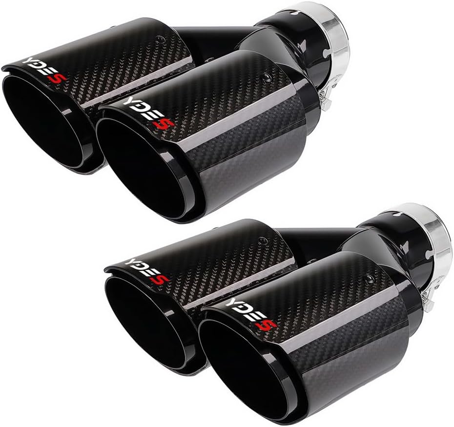 YDES Carbon Fiber 2.5-Inch Inlet 3.14-Inch Outlet Set of Dual Car Exhaust Tips Fit For 63 mm or 2.5 Inch Stainless Steel Tailpipe Exhaust Pipe(2pcs) BLack