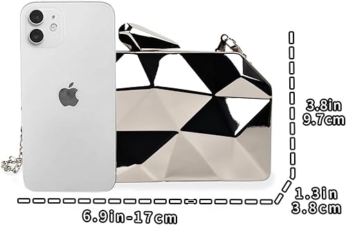 Miniatura 2 de QZUnique Bolso de mano de metal con diseño geométrico, de noche, con cadena de corte de piedra abstracta para mujer